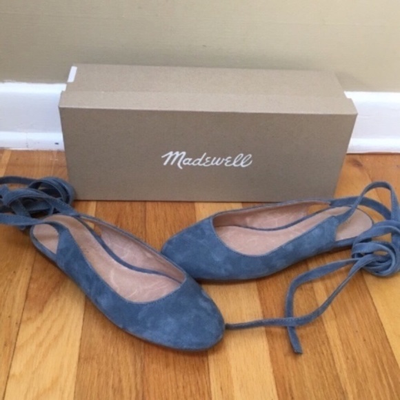 MADEWELL April Blue Suede Ankle-Wrap Flats - Picture 7 of 8